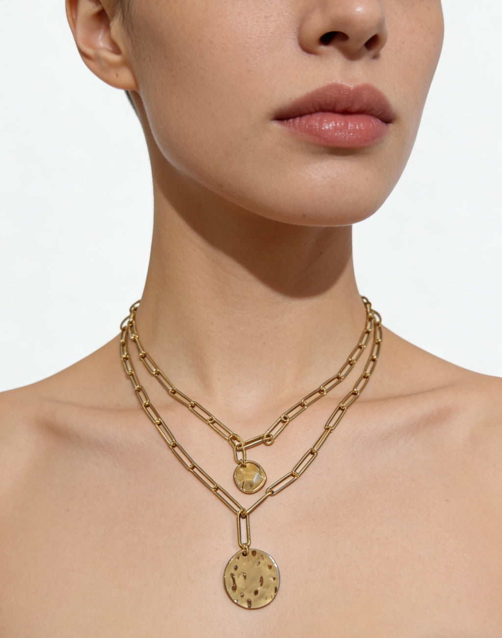 Layered Disc Pendant Chain Necklace