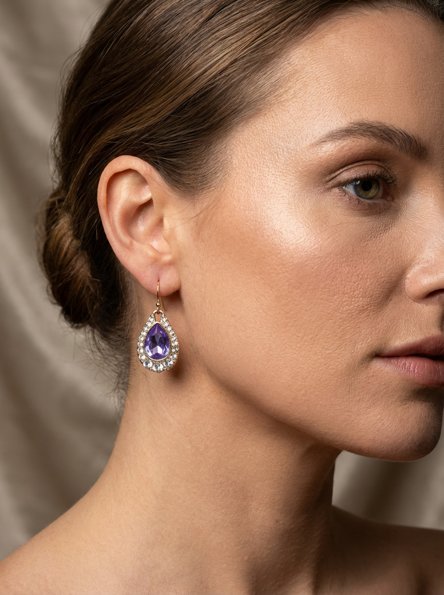 紫色宝石吊坠耳环