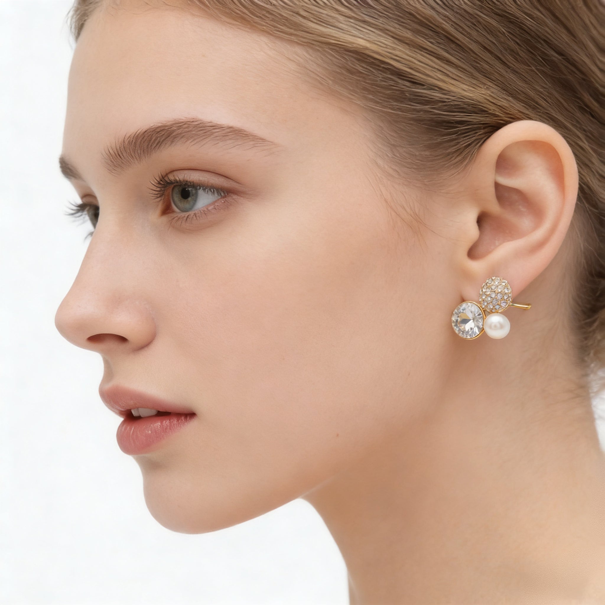 Synthetic Gemstone Pearl Studs