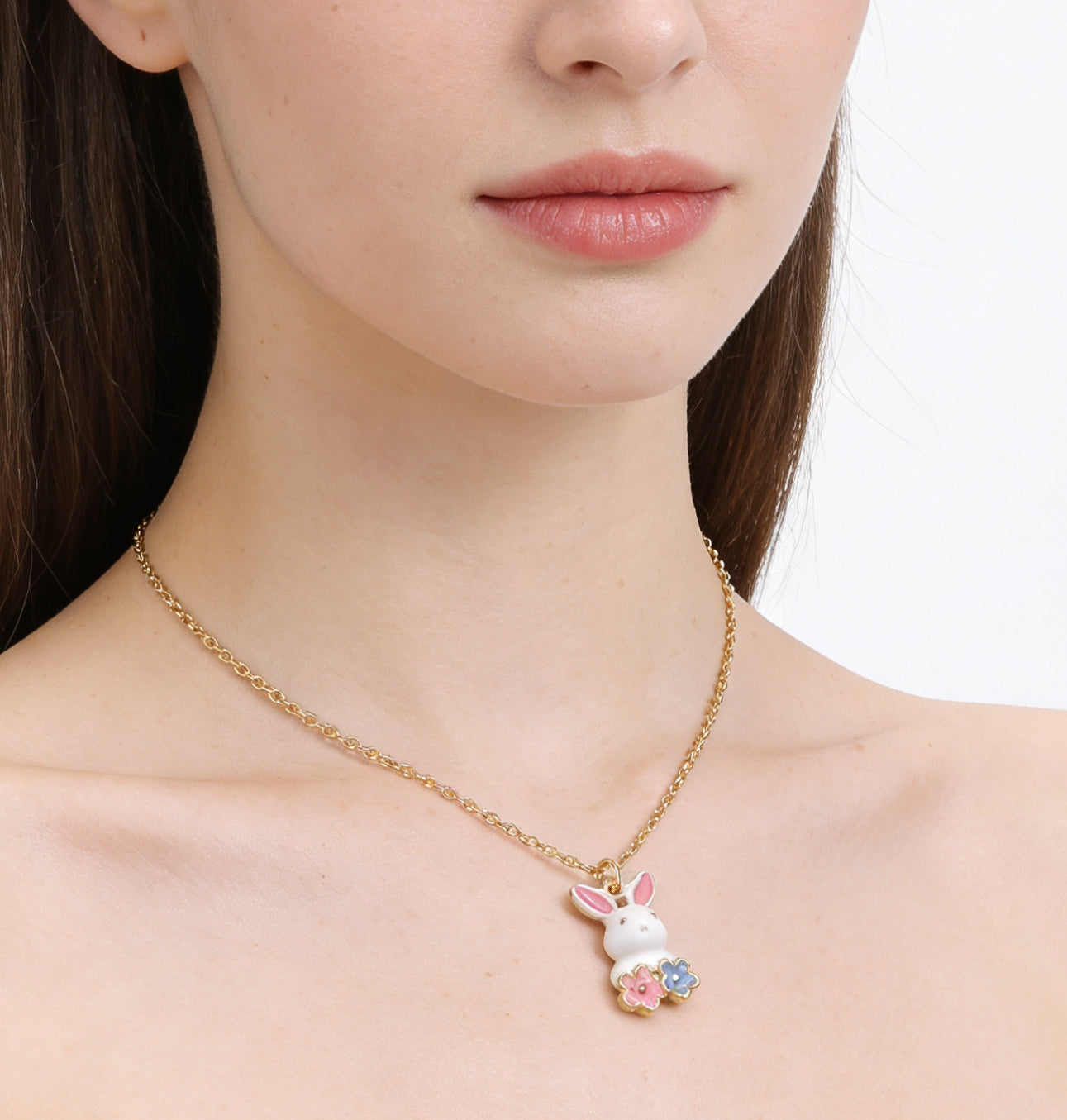 Flower Rabbit Pendant Necklace