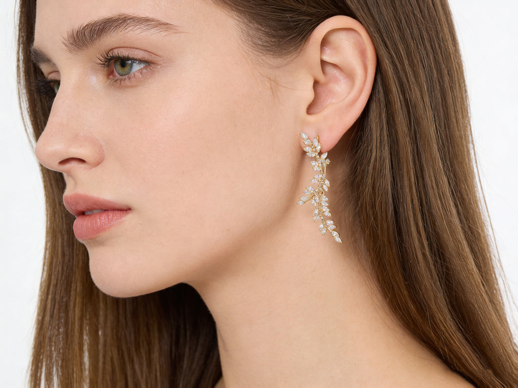 Zircon Leaf Earrings